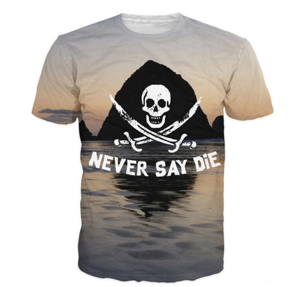 Never Say Die T-Shirt Goonies Skull Pirate 3D Print