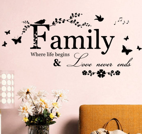 Family Love Never Ends Quote Vinyl Wall Decal Wall