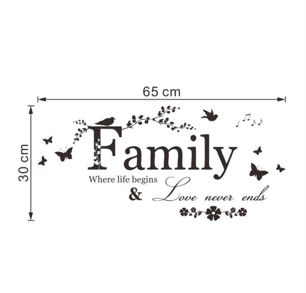 Family Love Never Ends Quote Vinyl Wall Decal Wall