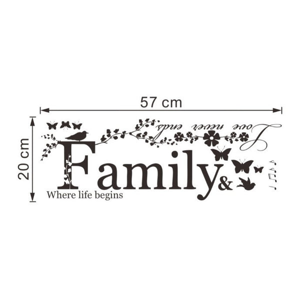 Family Love Never Ends Quote Vinyl Wall Decal Wall